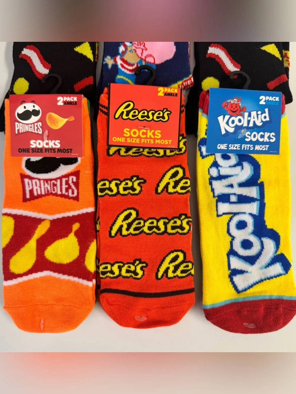 Novelty Socks & Sour Patch Lip Balm Lot Pringles Reese’s Sugar Daddy Tipsy Elves
